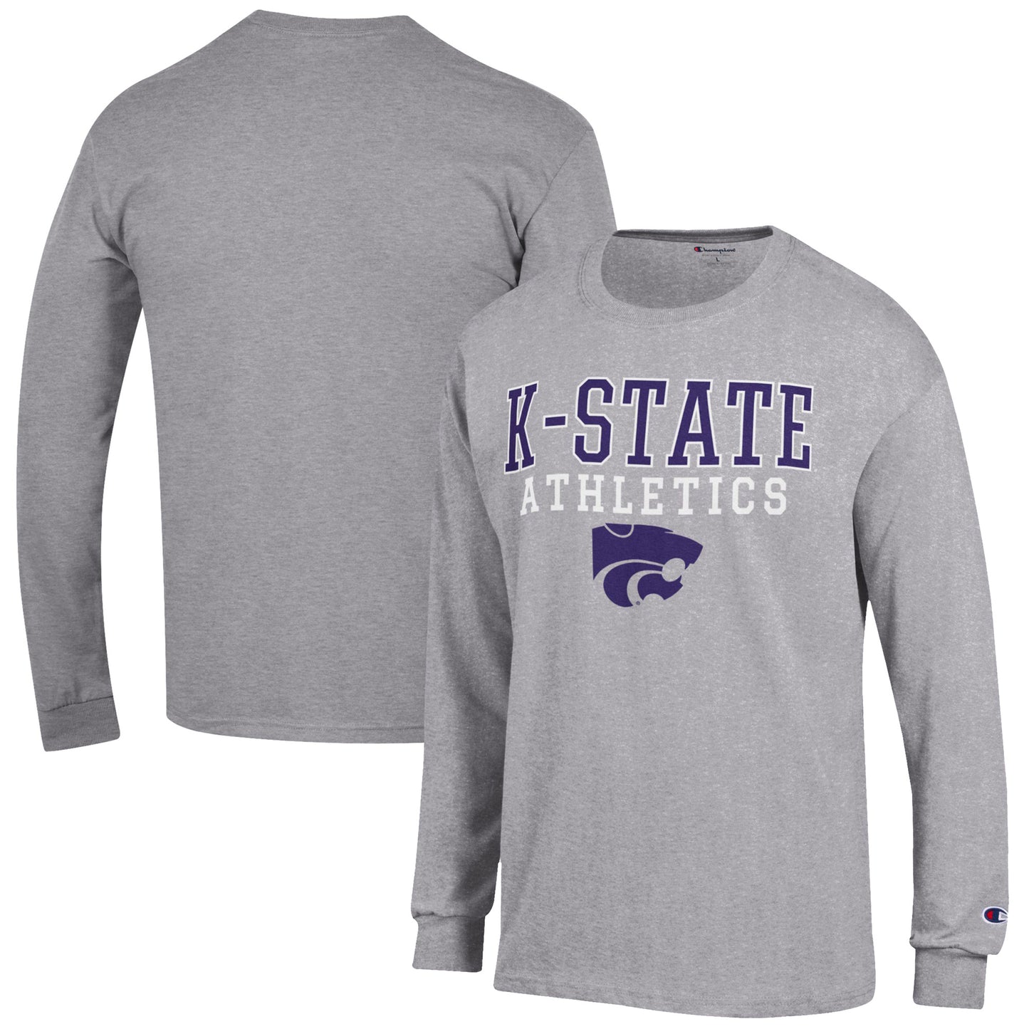 Men's Champion Gray Kansas State Wildcats Athletics Logo Stack Long Sleeve T-Shirt