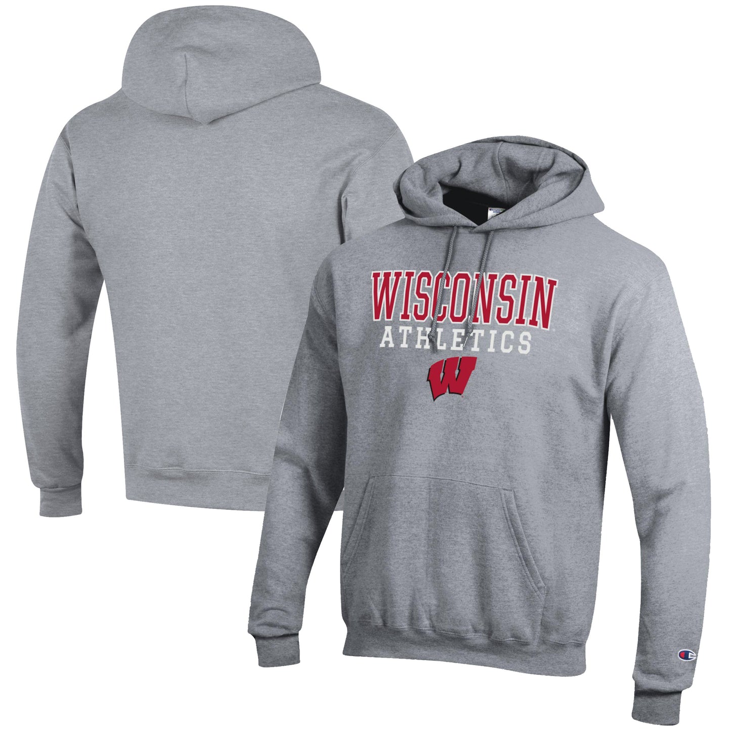 Men's Champion Gray Wisconsin Badgers Athletics Logo Stack Pullover Hoodie