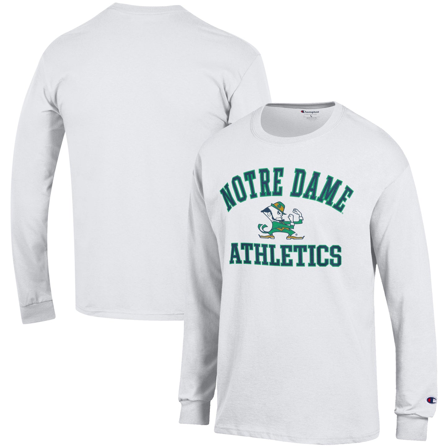 Men's Champion White Notre Dame Fighting Irish Athletics Logo Stack Long Sleeve T-Shirt