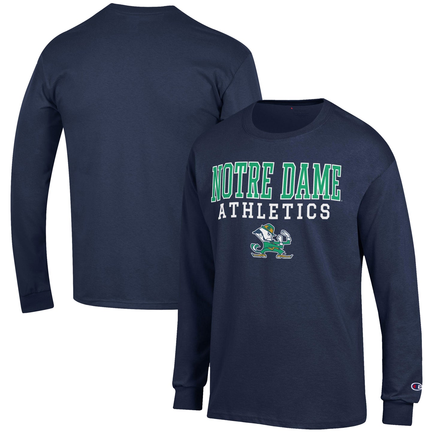 Men's Champion Navy Notre Dame Fighting Irish Athletics Logo Stack Long Sleeve T-Shirt