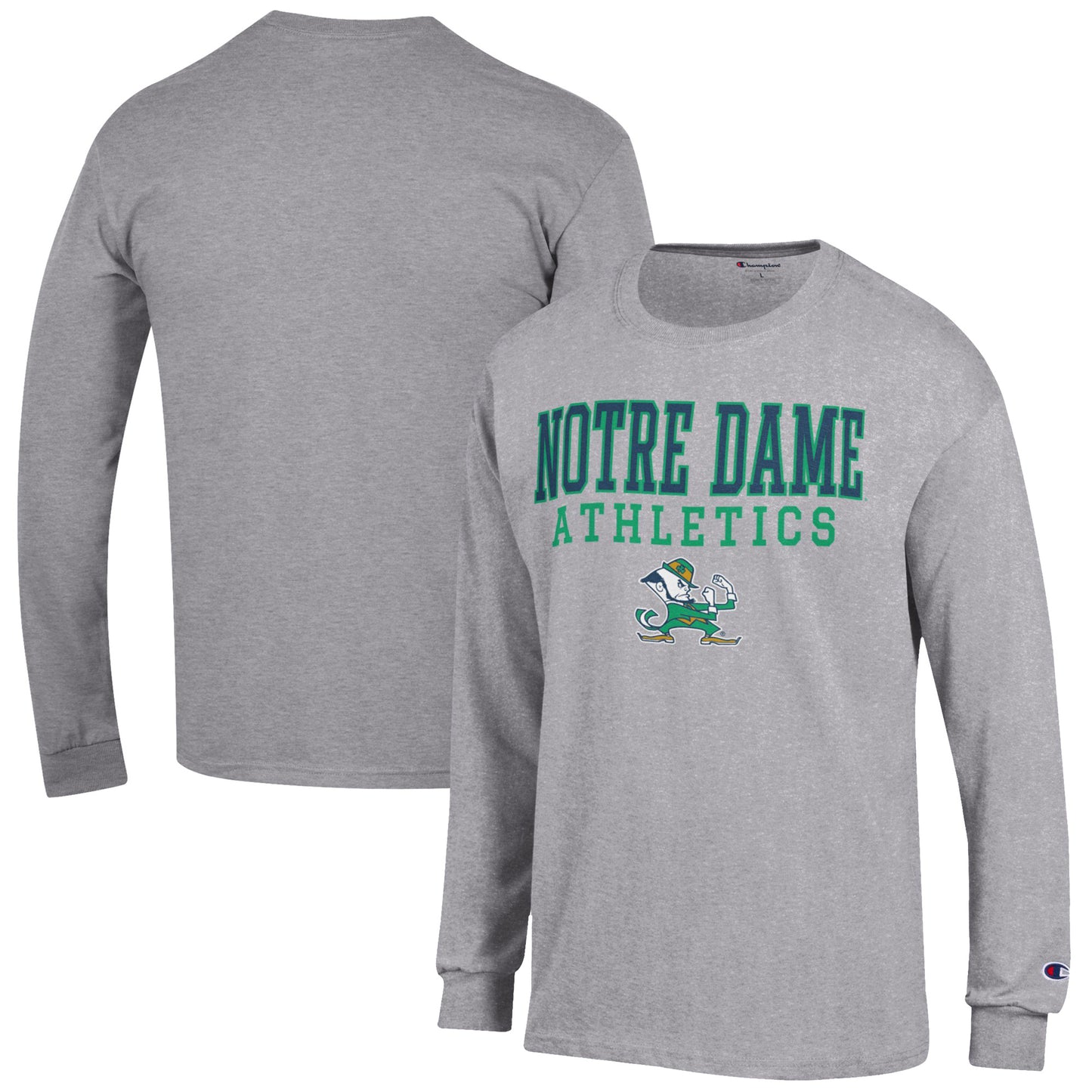 Men's Champion Gray Notre Dame Fighting Irish Athletics Logo Stack Long Sleeve T-Shirt