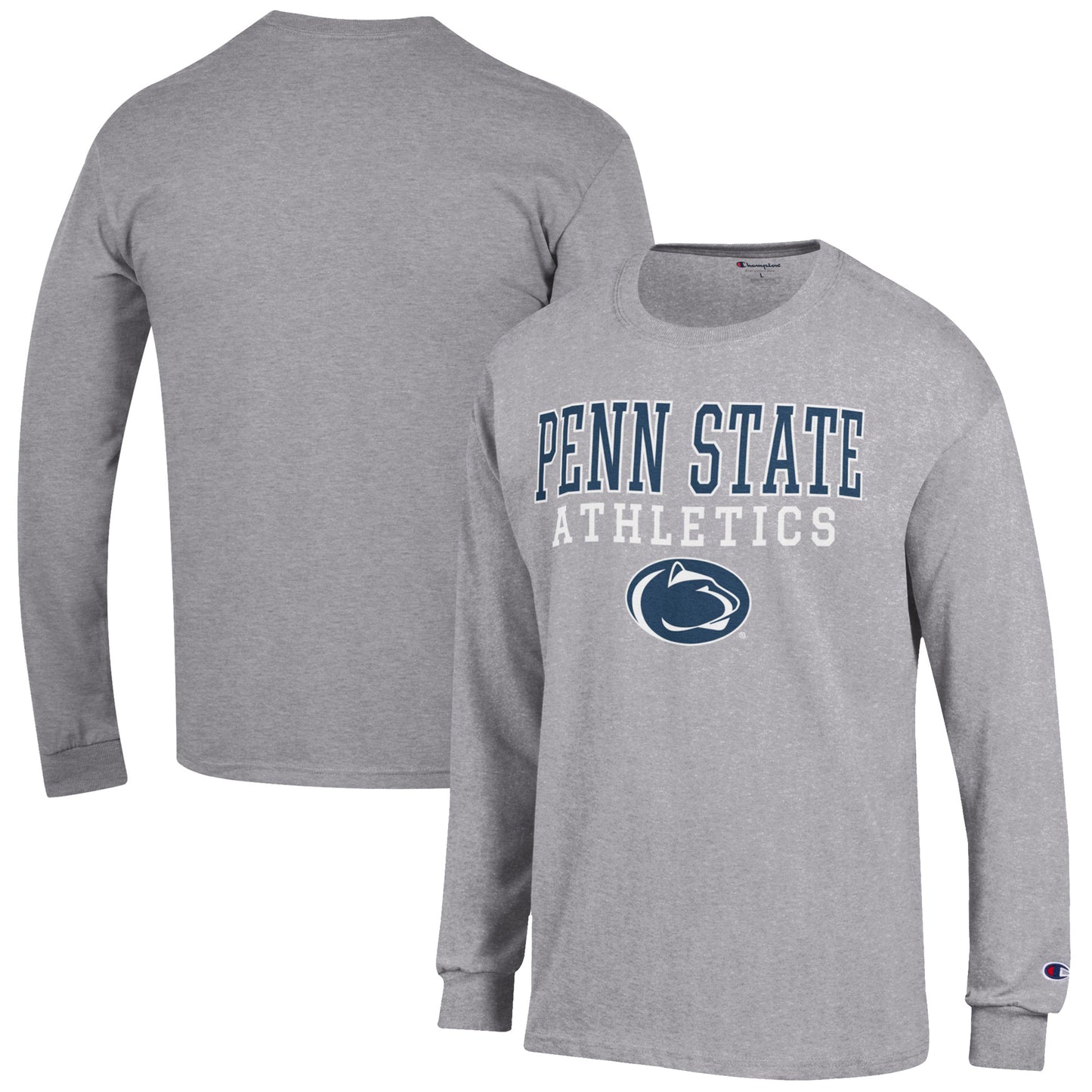 Men's Champion Gray Penn State Nittany Lions Athletics Logo Stack Long Sleeve T-Shirt
