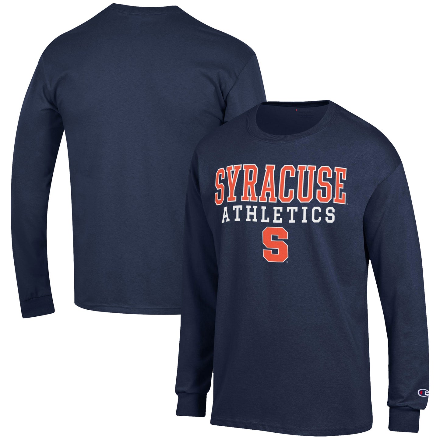 Men's Champion Navy Syracuse Orange Athletics Logo Stack Long Sleeve T-Shirt