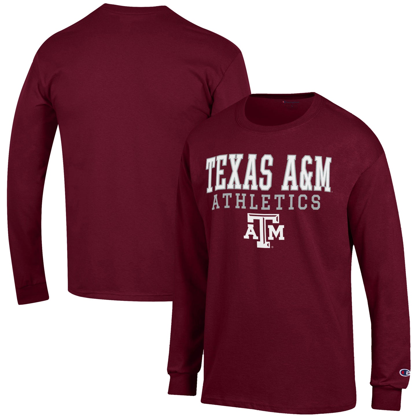 Men's Champion Maroon Texas A&M Aggies Athletics Logo Stack Long Sleeve T-Shirt