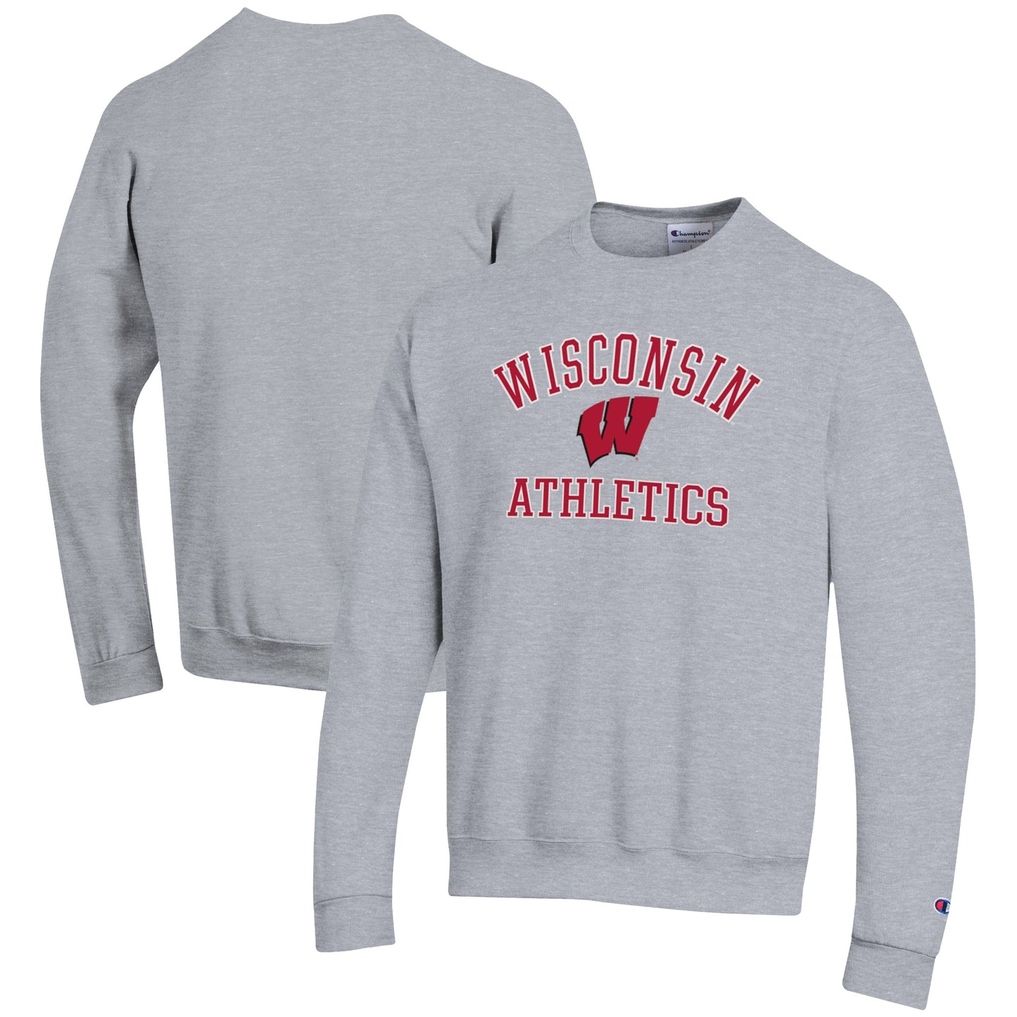 Men's Champion Gray Wisconsin Badgers Athletics Logo Pullover Sweatshirt
