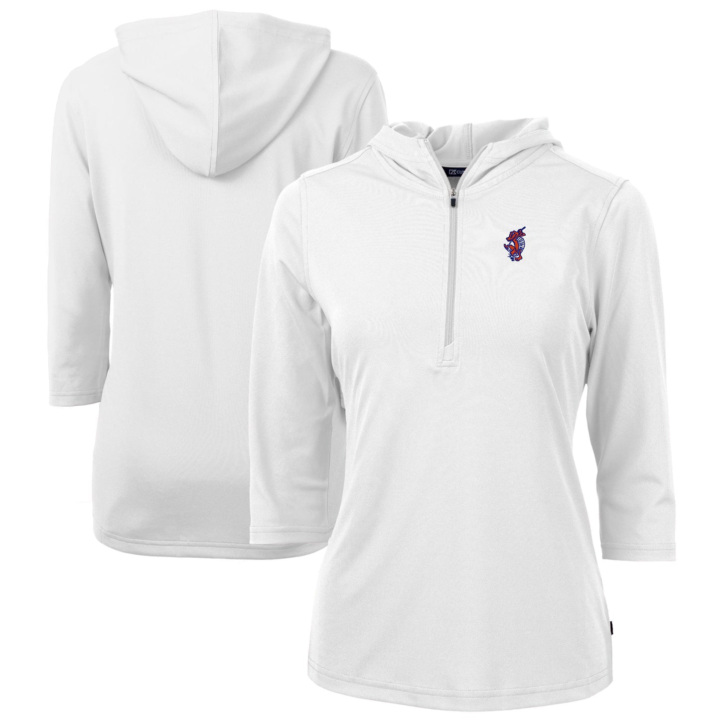 Women's Cutter & Buck White Florida Gators Swinging Gator DryTec Virtue Eco Pique Recycled Half-Zip Pullover Hoodie