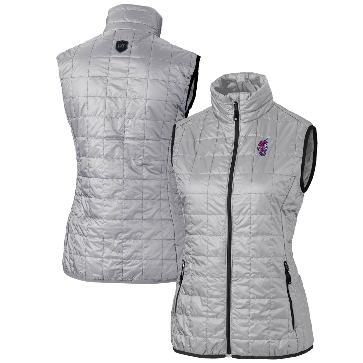 Women's Cutter & Buck Gray Florida Gators Swinging Gator Rainier PrimaLoft Womens Eco Insulated Full-Zip Puffer Vest