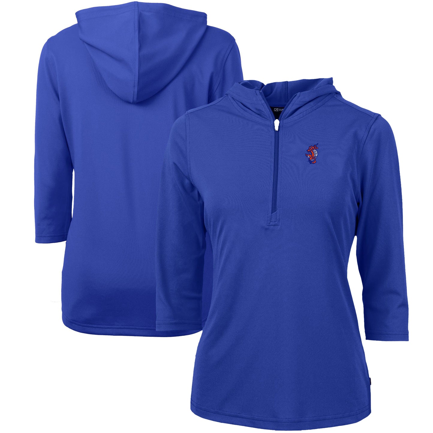 Women's Cutter & Buck Royal Florida Gators Swinging Gator DryTec Virtue Eco Pique Recycled Half-Zip Pullover Hoodie