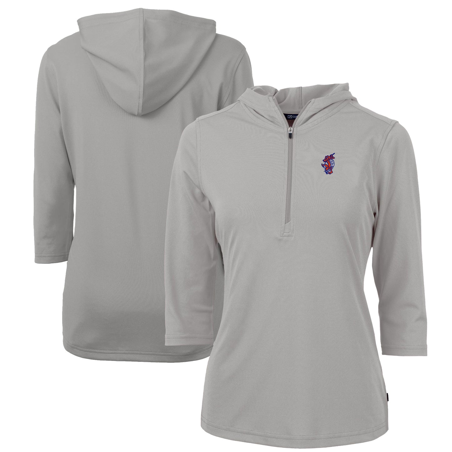 Women's Cutter & Buck Gray Florida Gators Swinging Gator DryTec Virtue Eco Pique Recycled Half-Zip Pullover Hoodie