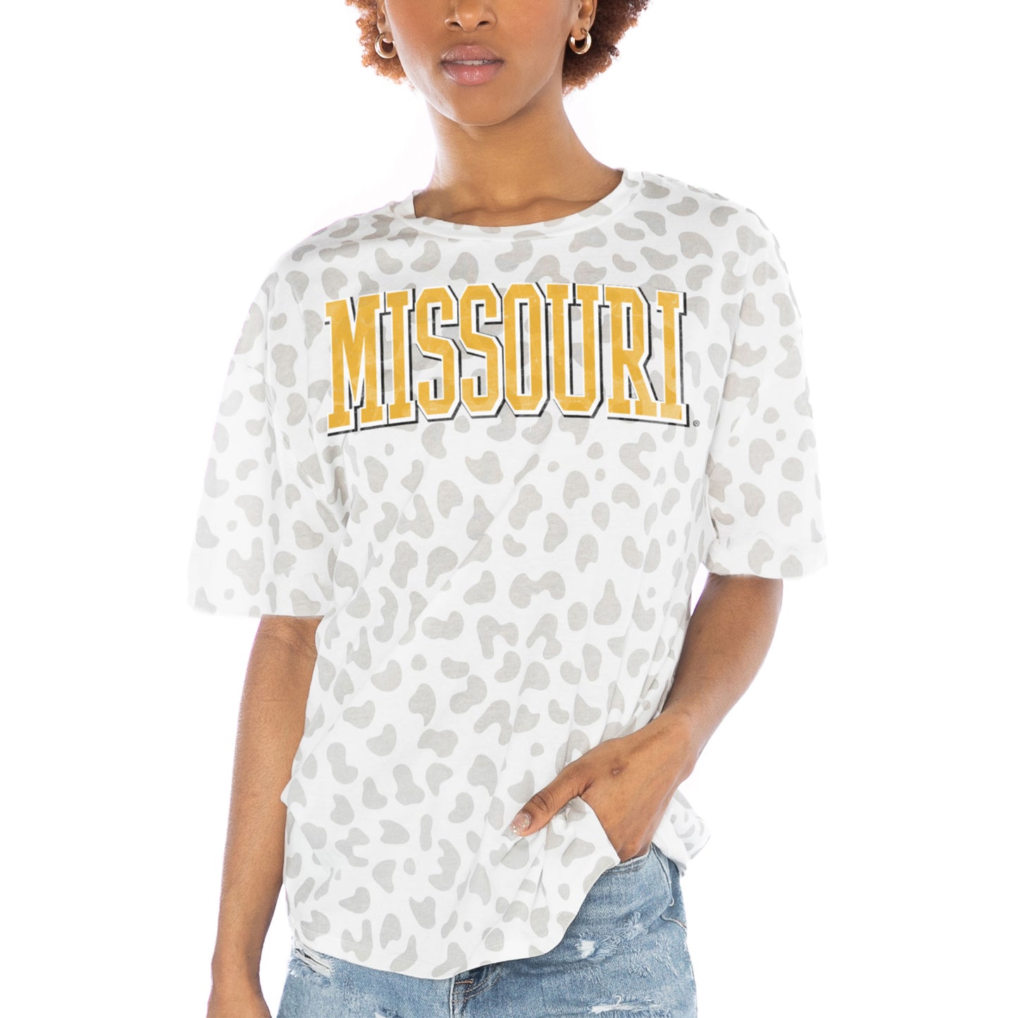 Women's Gameday Couture White Missouri Tigers Bonus Points Subtle Leopard Print T-Shirt