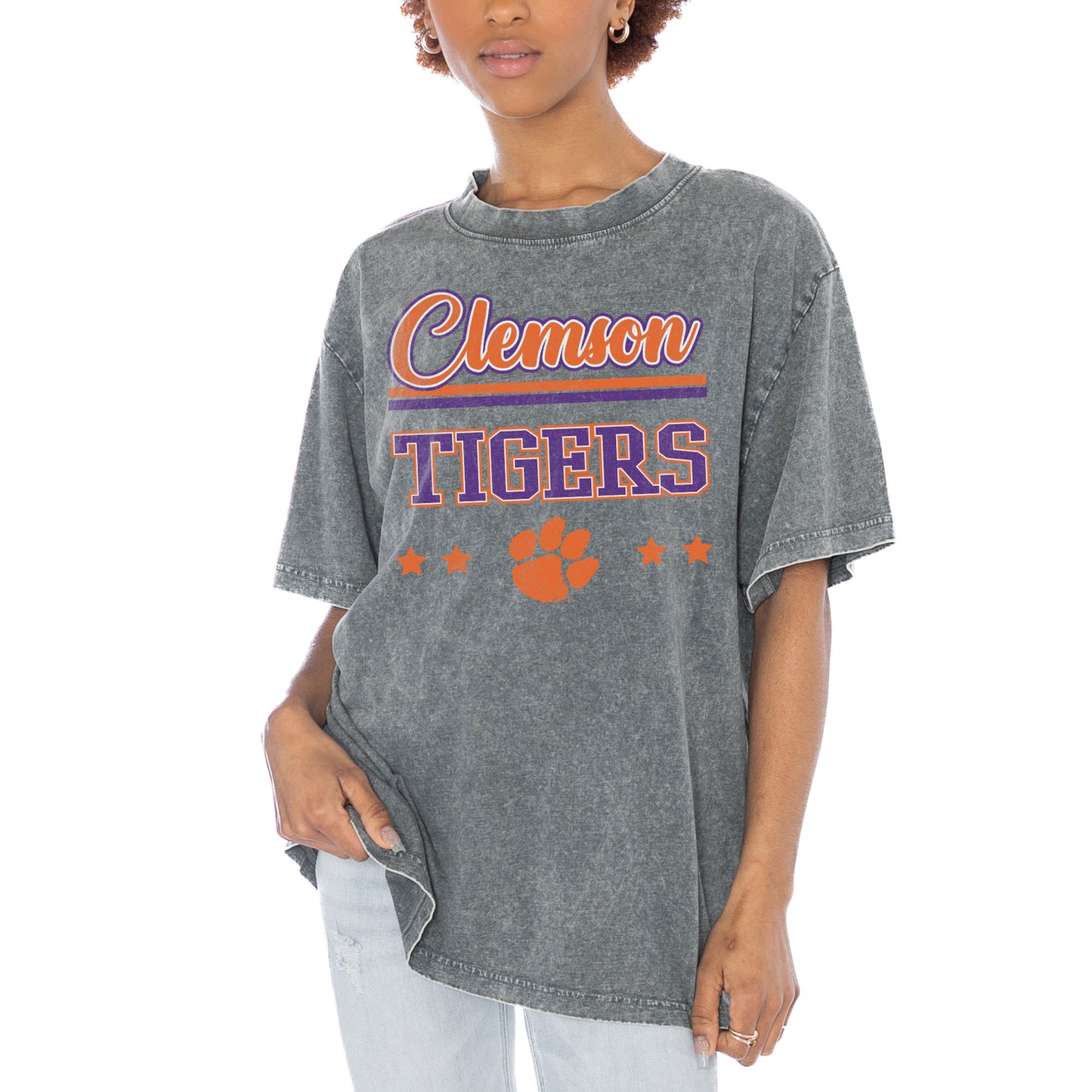 Women's Gameday Couture Gray Clemson Tigers Here To Play Oversized T-Shirt