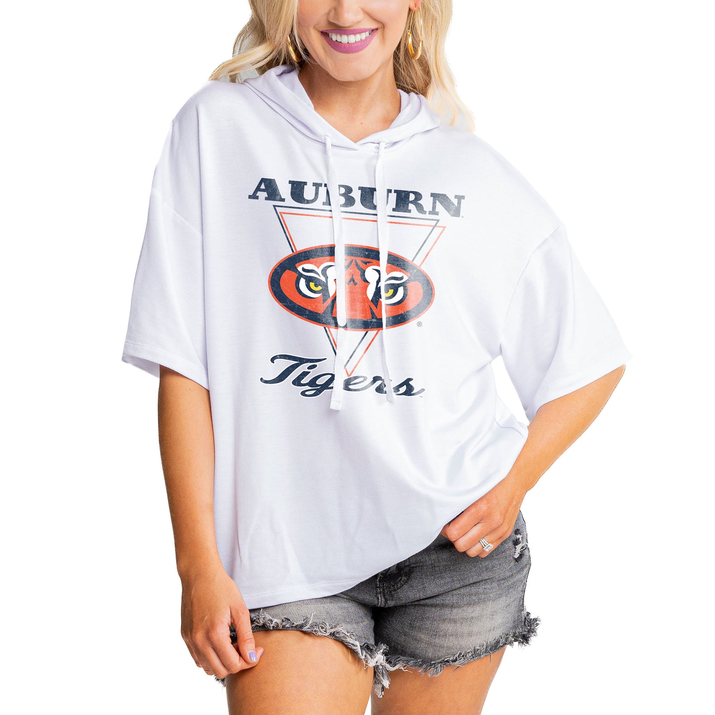 Women's Gameday Couture White Auburn Tigers Play On French Terry Tri-Blend Hoodie T-Shirt