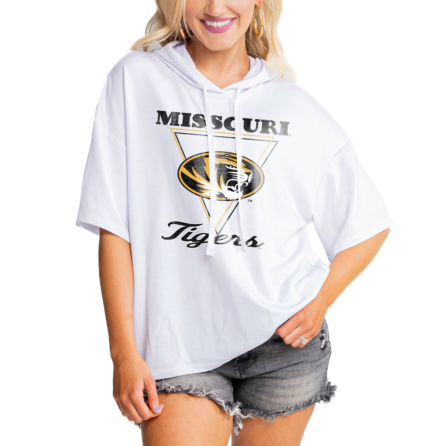 Women's Gameday Couture White Missouri Tigers Play On French Terry Tri-Blend Hoodie T-Shirt
