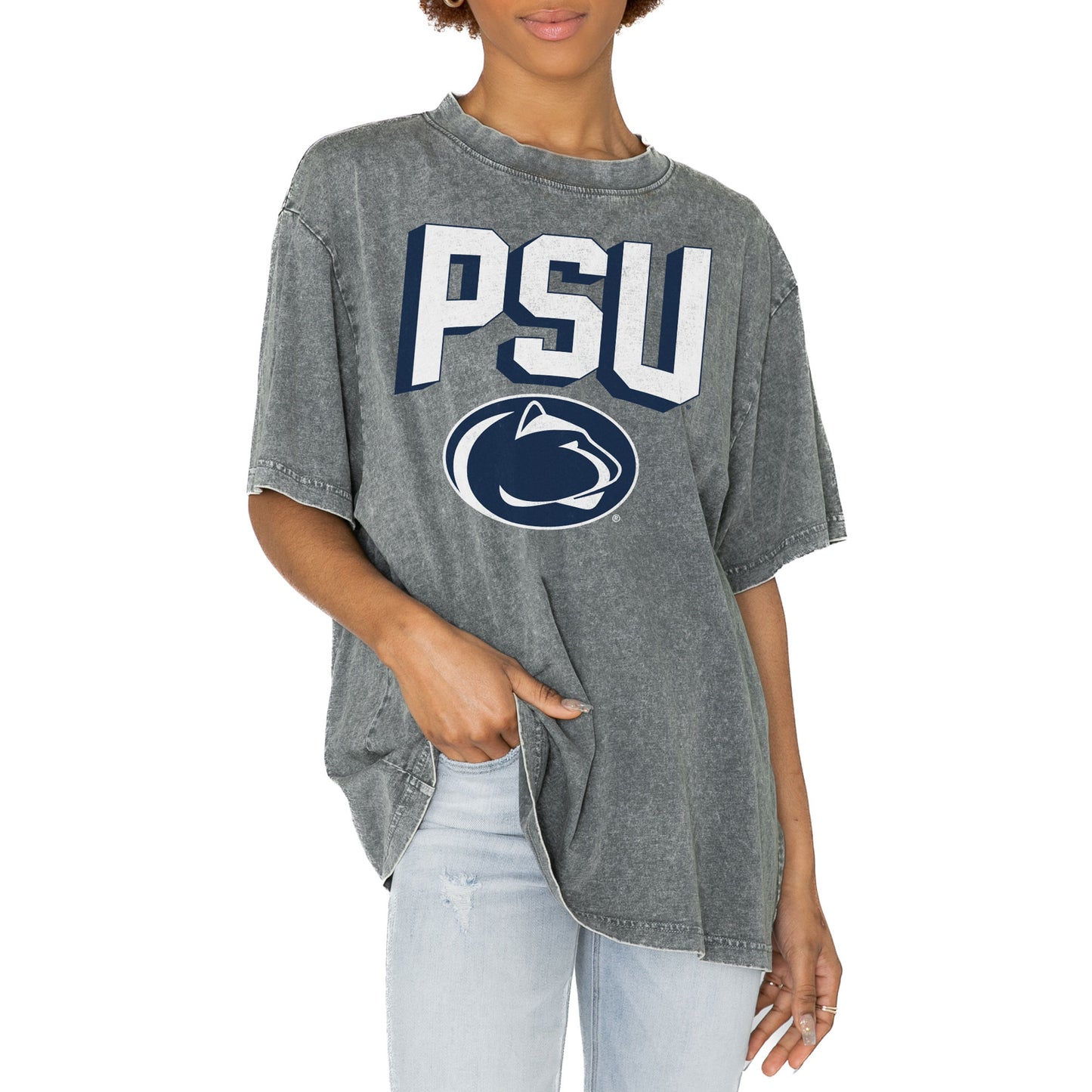 Women's Gameday Couture Gray Penn State Nittany Lions Solid Defense Oversized T-Shirt