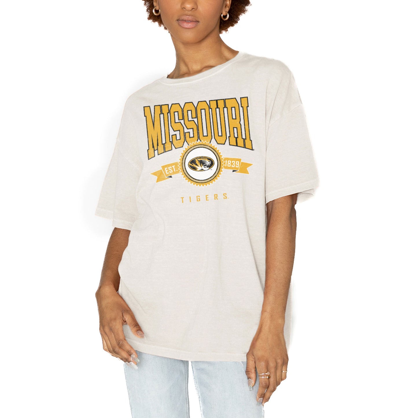 Women's Gameday Couture White Missouri Tigers Get Goin' Oversized T-Shirt