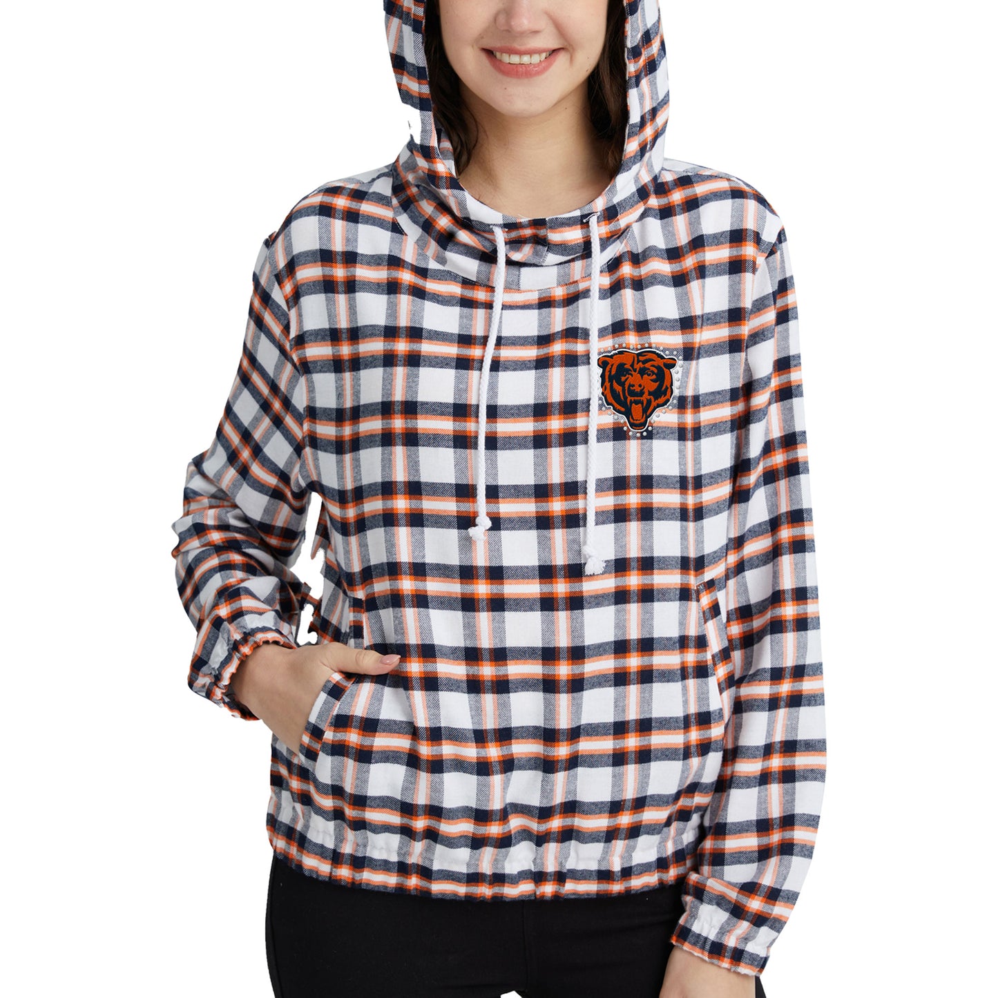 Women's Concepts Sport Navy/Orange Chicago Bears Sienna Flannel Long Sleeve Hoodie Top