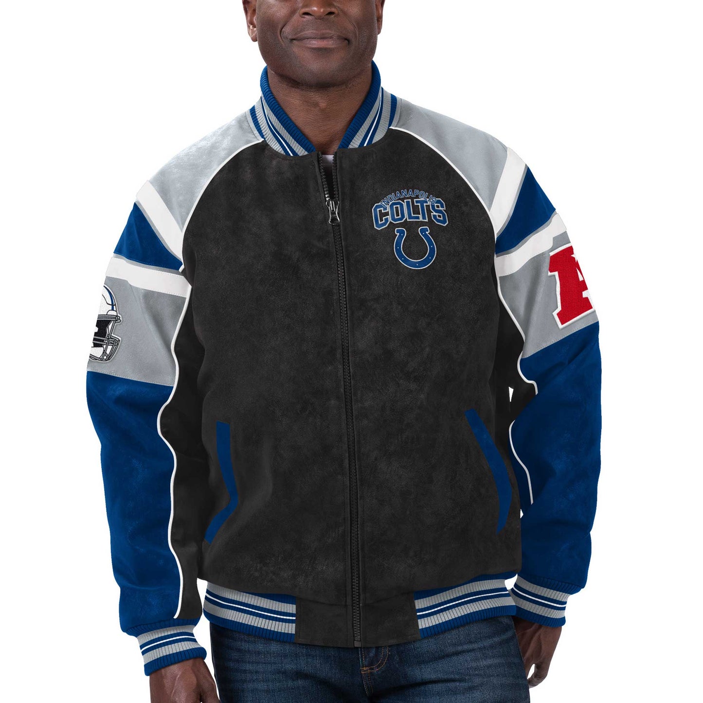 Men's G-III Sports by Carl Banks Black Indianapolis Colts Faux Suede Raglan Full-Zip Varsity Jacket