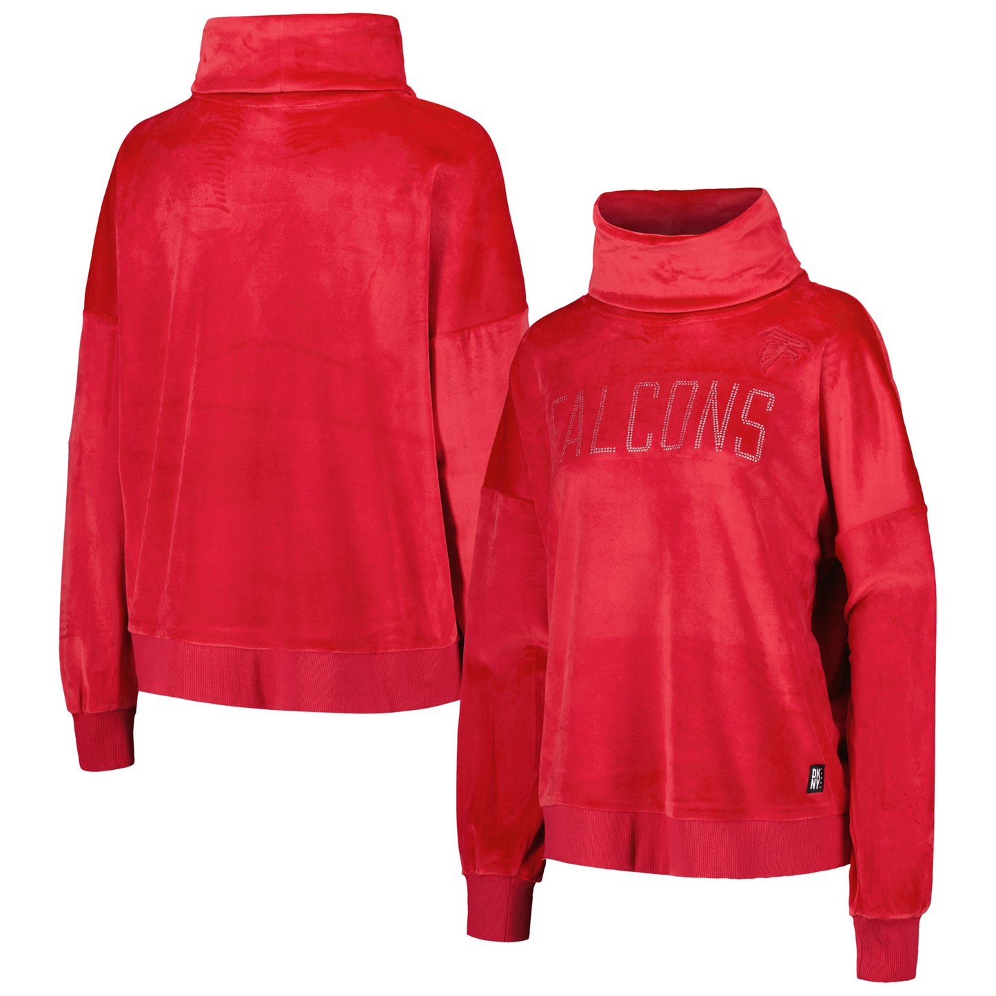 Women's DKNY Sport Red Atlanta Falcons Deliliah Rhinestone Funnel Neck Pullover Sweatshirt