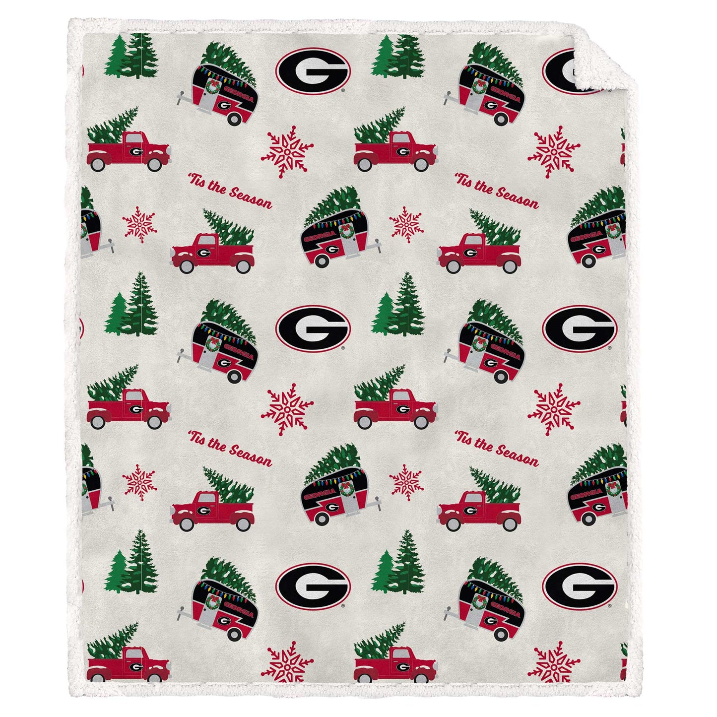 Pegasus Georgia Bulldogs Holiday Truck Repeat 50" x 60" Sherpa Flannel Fleece Blanket