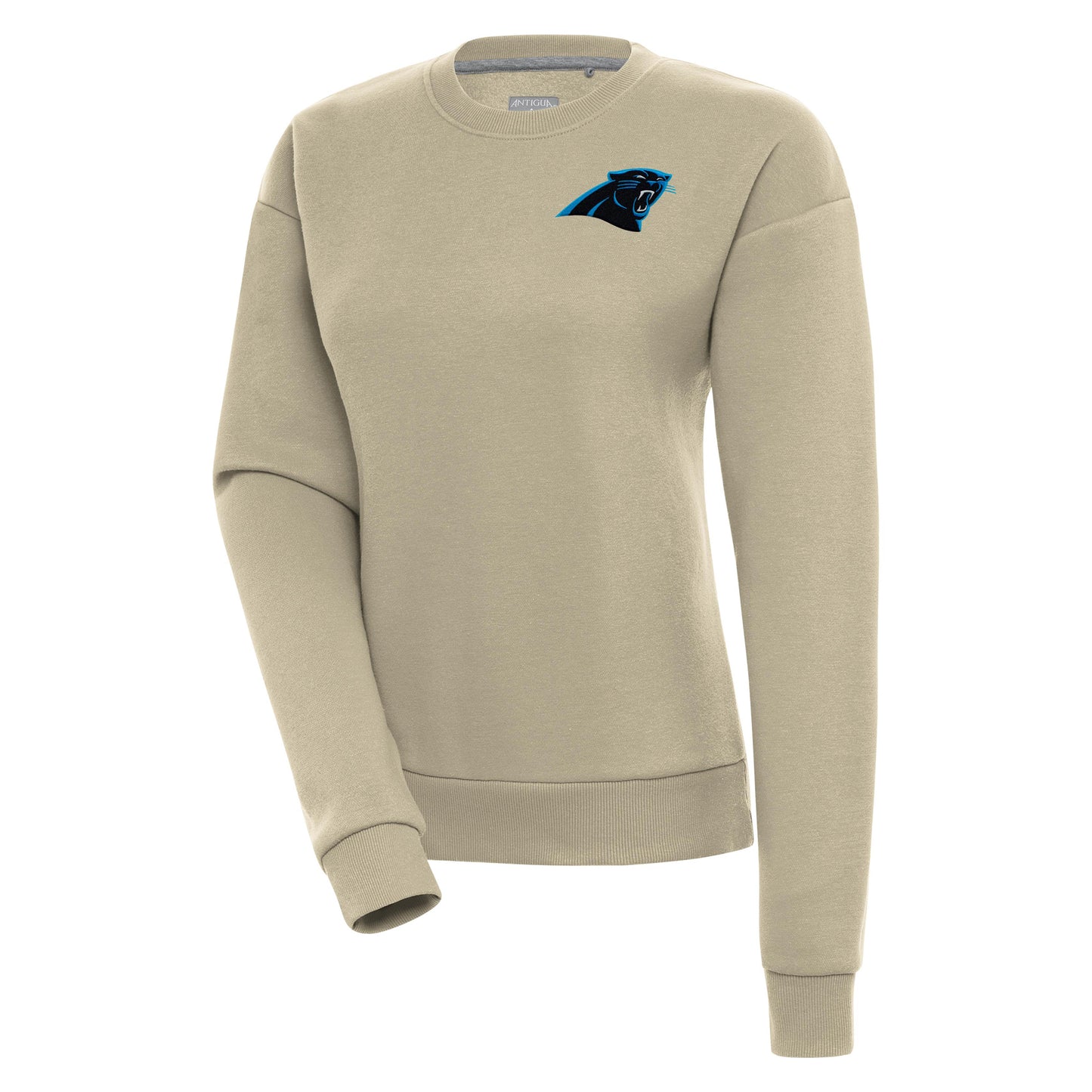 Women's Antigua Khaki Carolina Panthers Victory Pullover Sweatshirt