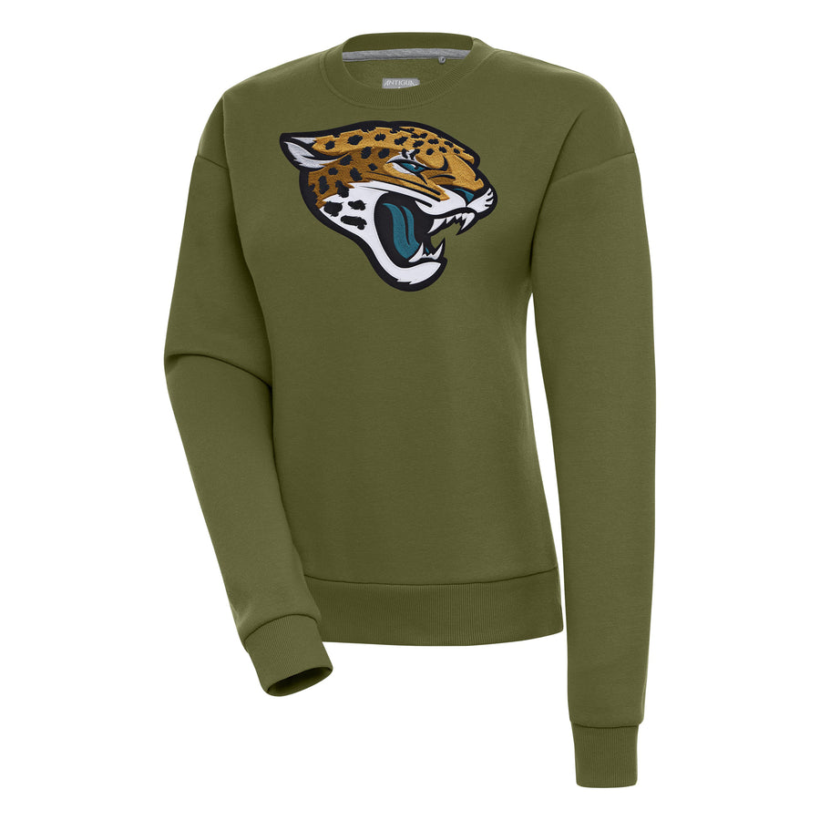 Women's Antigua Olive Jacksonville Jaguars Victory Pullover Sweatshirt