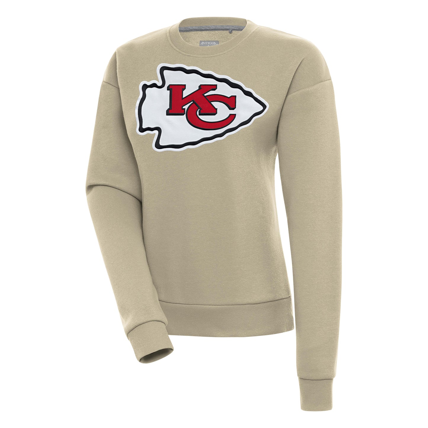 Women's Antigua Khaki Kansas City Chiefs Victory Pullover Sweatshirt