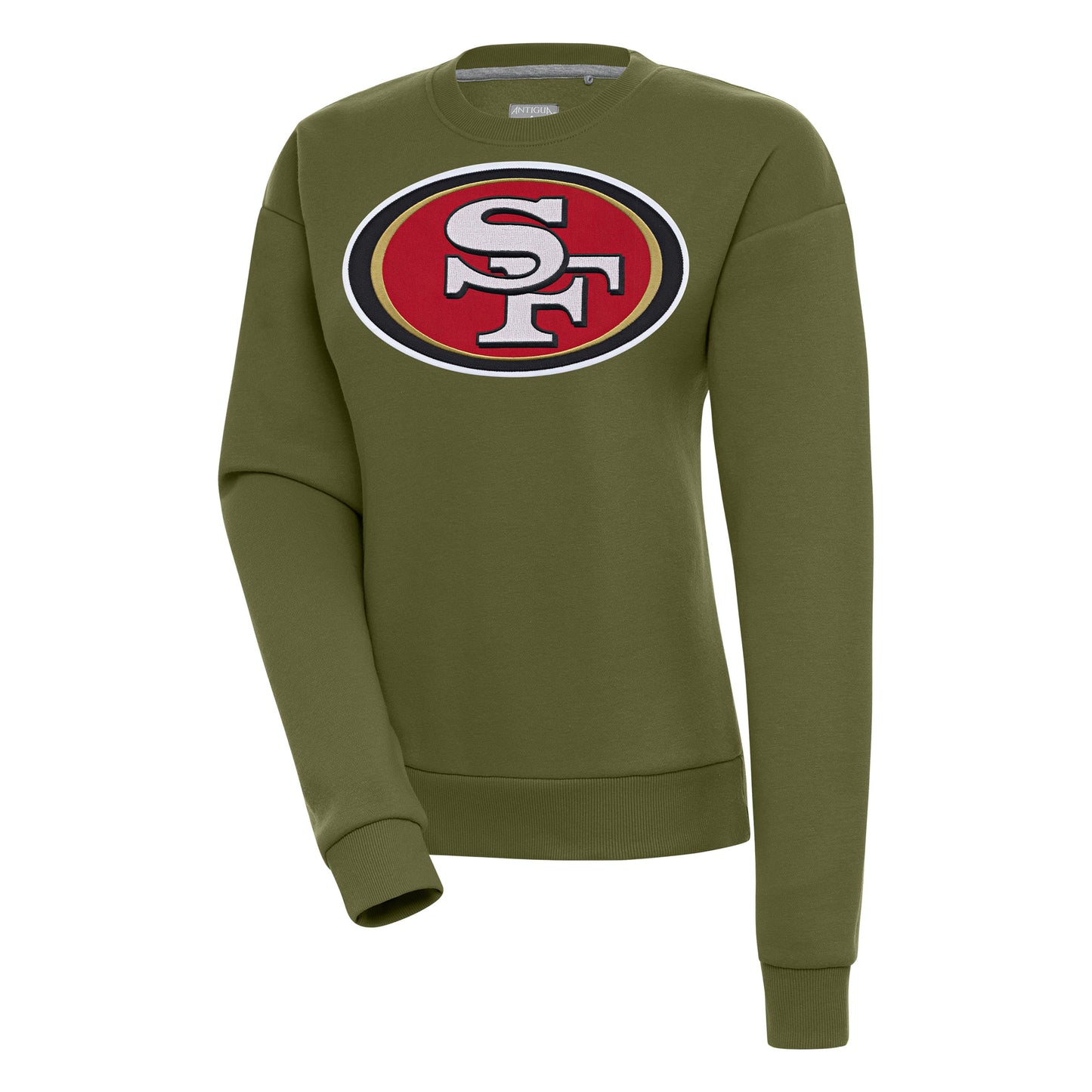 Women's Antigua Olive San Francisco 49ers Victory Pullover Sweatshirt