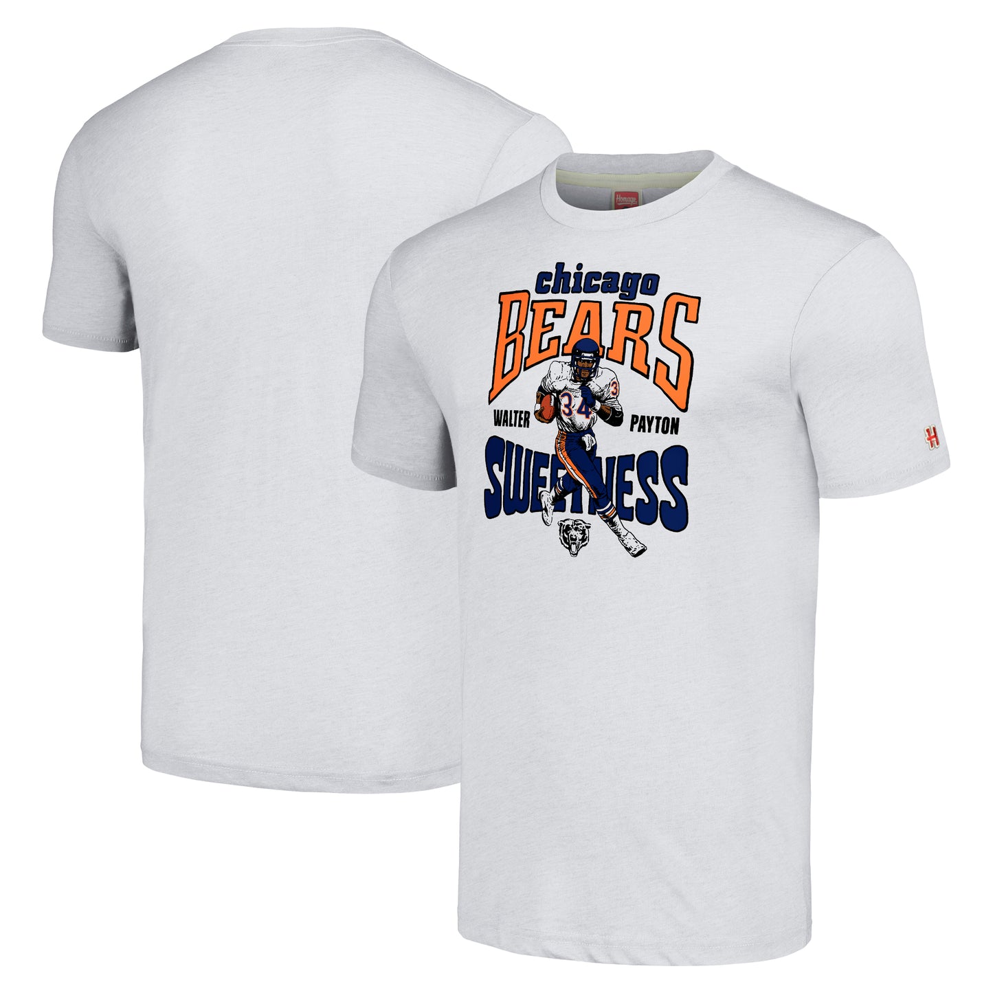 Men's Homage Walter Payton Heathered Ash Chicago Bears Caricature Retired Player Tri-Blend T-Shirt