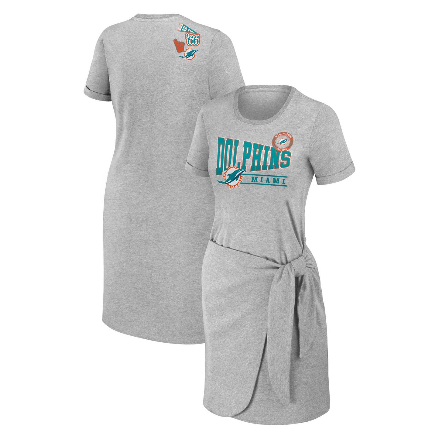 Women's WEAR by Erin Andrews Heather Gray Miami Dolphins Knotted T-Shirt Dress