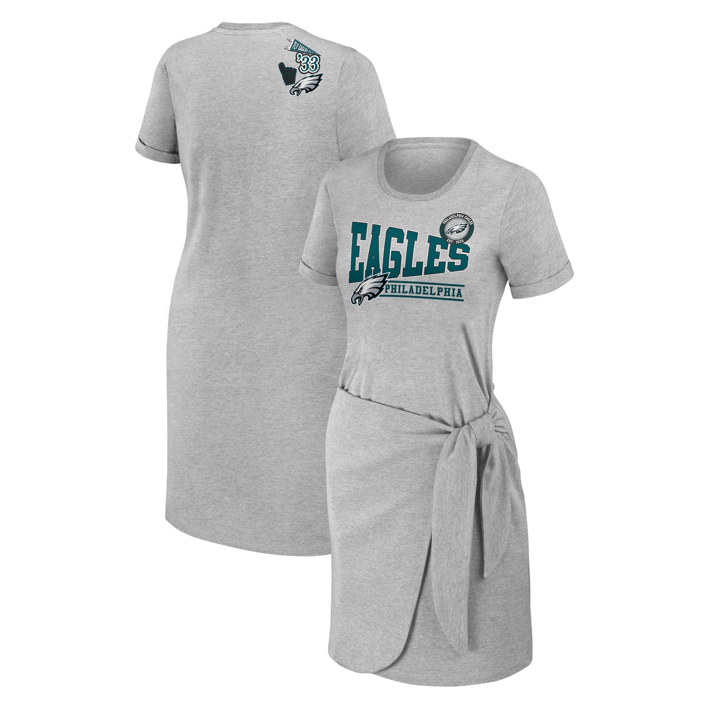 Women's WEAR by Erin Andrews Heather Gray Philadelphia Eagles Knotted T-Shirt Dress