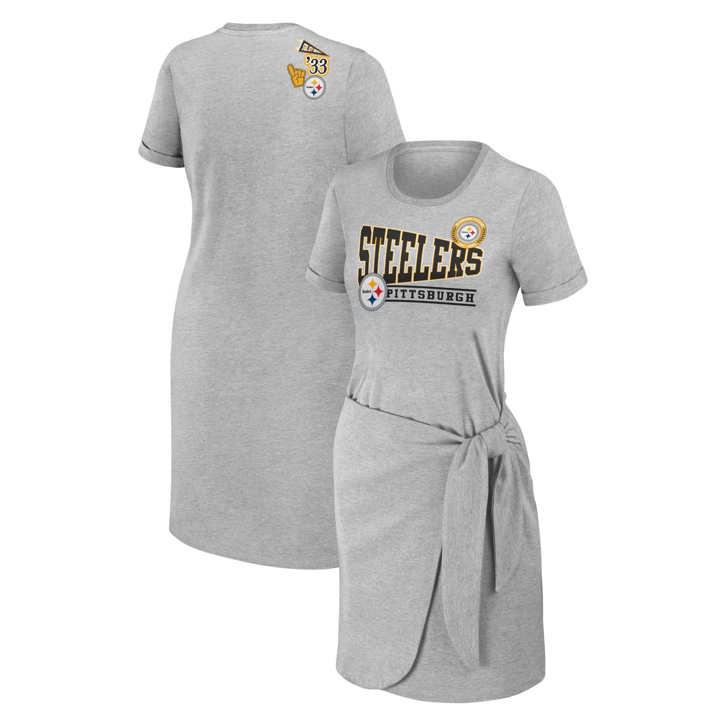 Women's WEAR by Erin Andrews Heather Gray Pittsburgh Steelers Knotted T-Shirt Dress