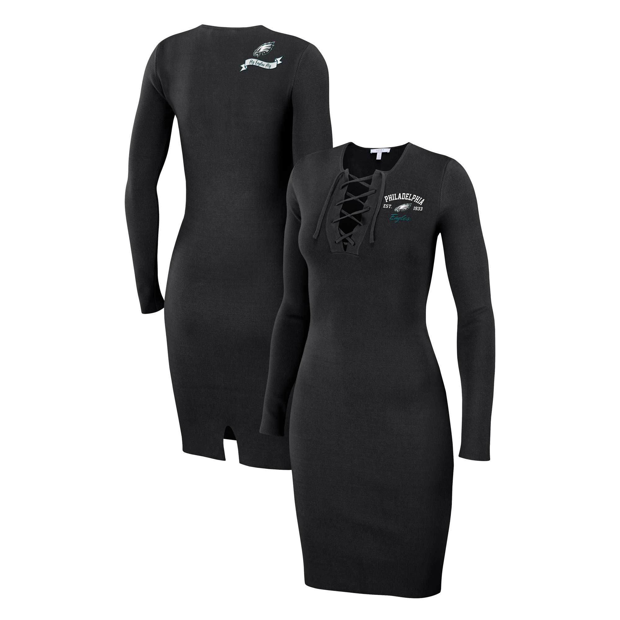 Women's WEAR by Erin Andrews Black Philadelphia Eagles Lace Up Long Sl