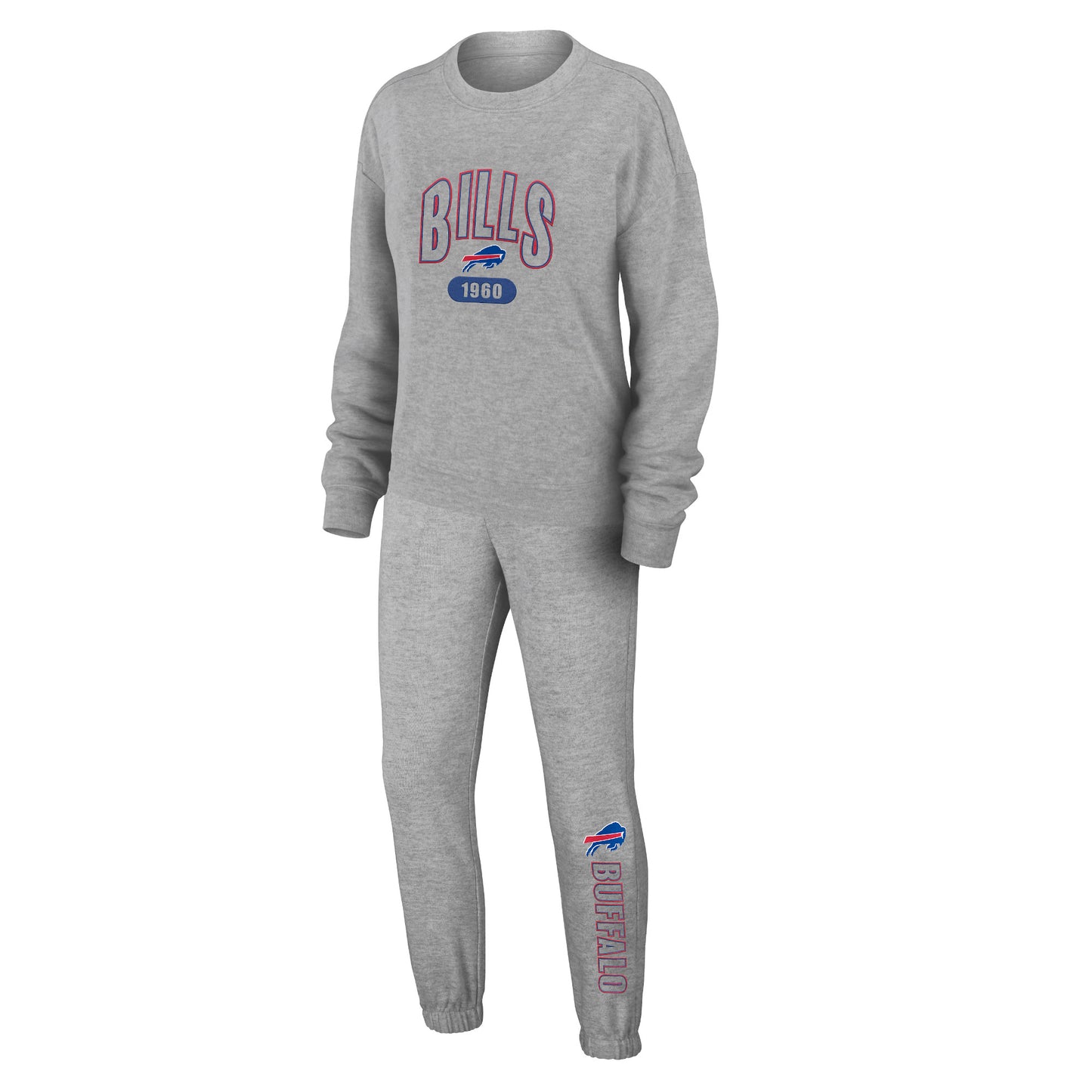 Women's WEAR by Erin Andrews Heather Gray Buffalo Bills Plus Size Knitted Tri-Blend Long Sleeve T-Shirt & Pants Lounge Set