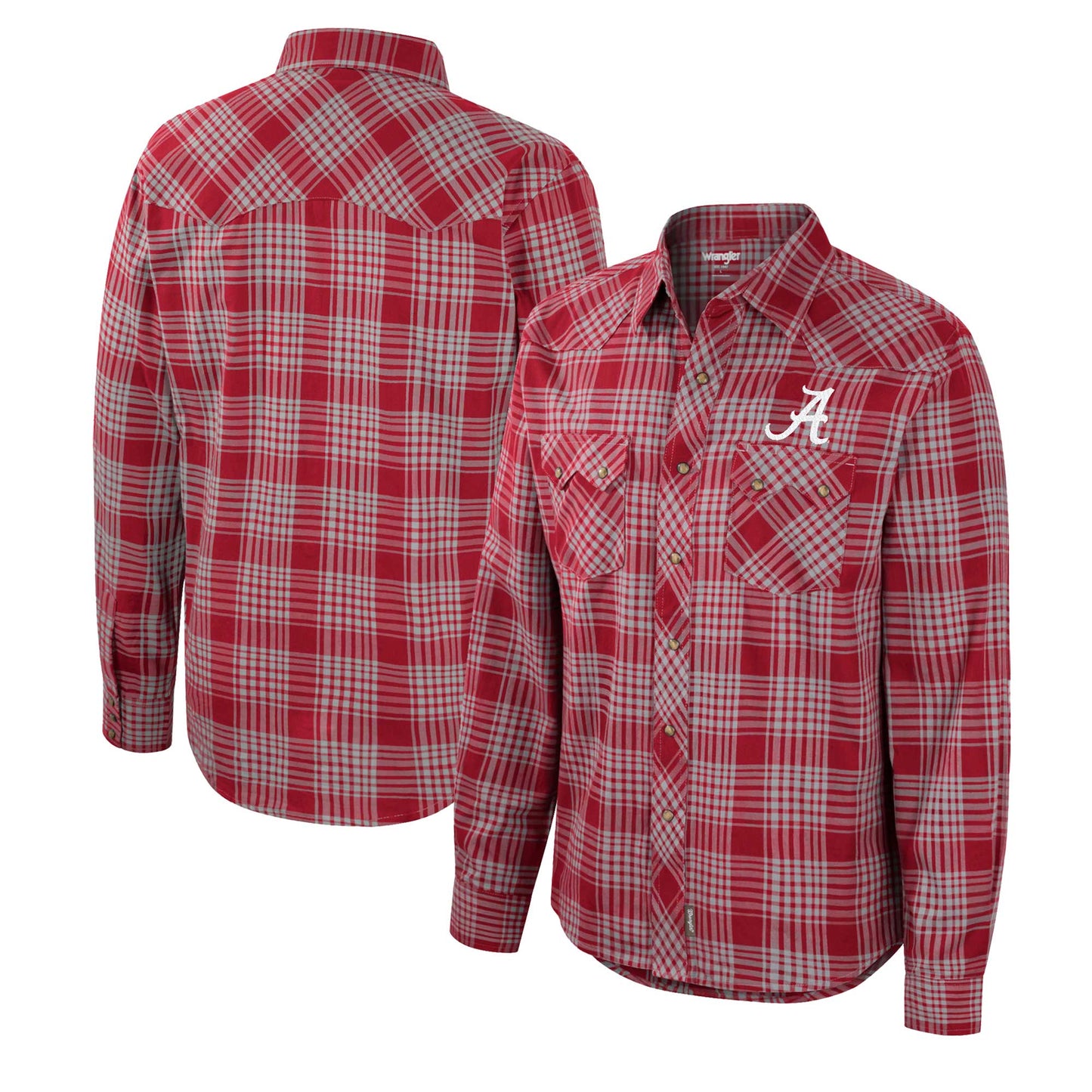 Men's Colosseum x Wrangler Crimson Alabama Crimson Tide Plaid Western Long Sleeve Full-Snap Shirt