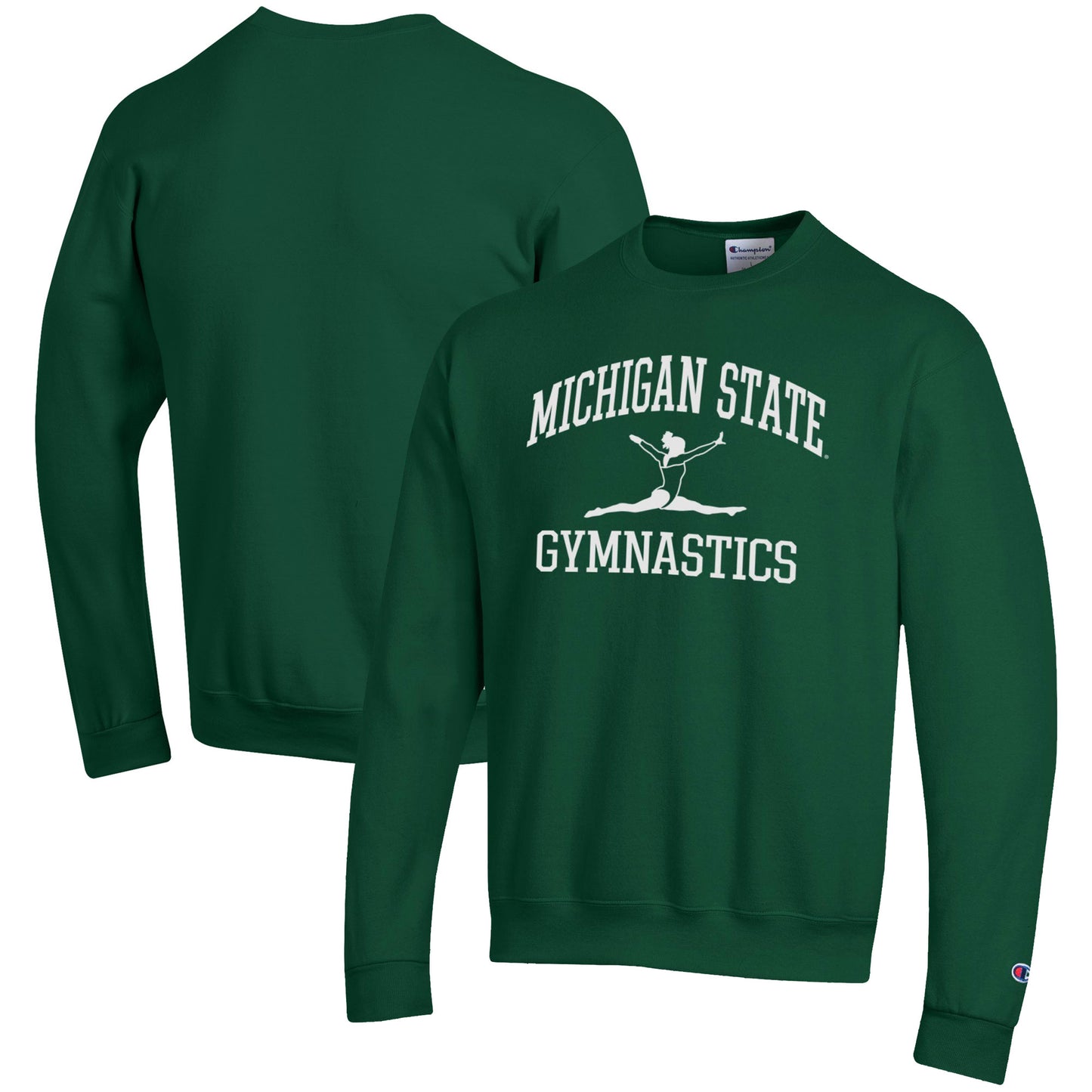 Men's Champion Green Michigan State Spartans Gymnastics Icon Powerblend Pullover Sweatshirt