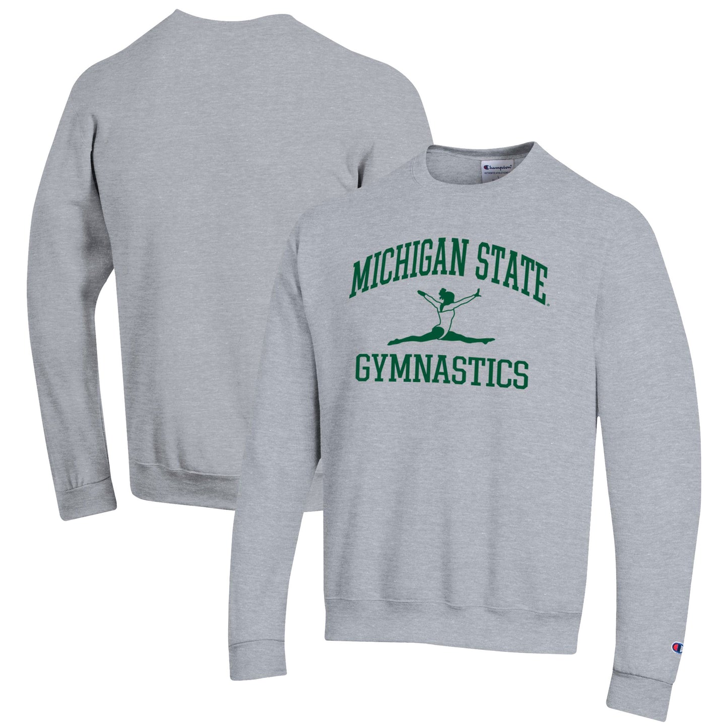 Men's Champion Gray Michigan State Spartans Gymnastics Icon Powerblend Pullover Sweatshirt