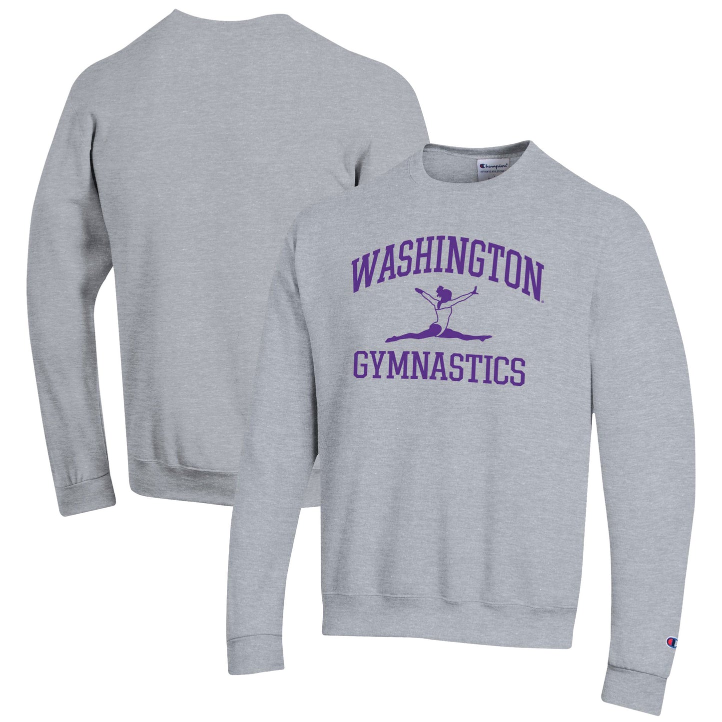 Men's Champion Gray Washington Huskies Gymnastics Icon Powerblend Pullover Sweatshirt