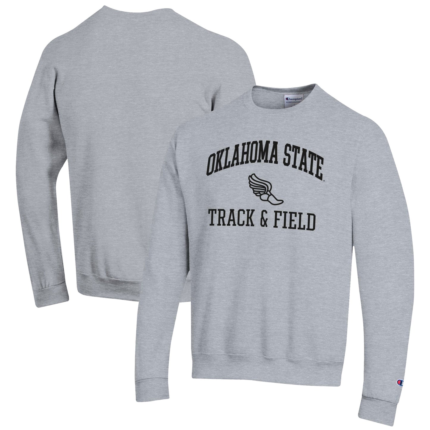 Men's Champion Gray Oklahoma State Cowboys Track & Field Icon Powerblend Pullover Sweatshirt
