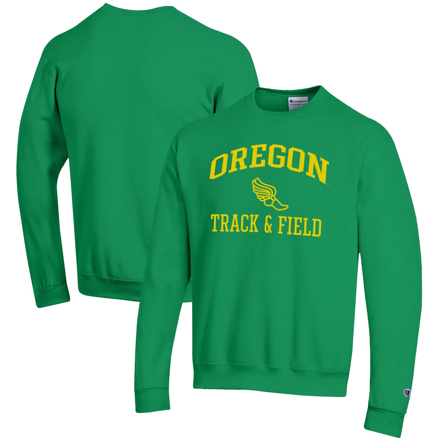 Men's Champion Green Oregon Ducks Track & Field Icon Powerblend Pullover Sweatshirt