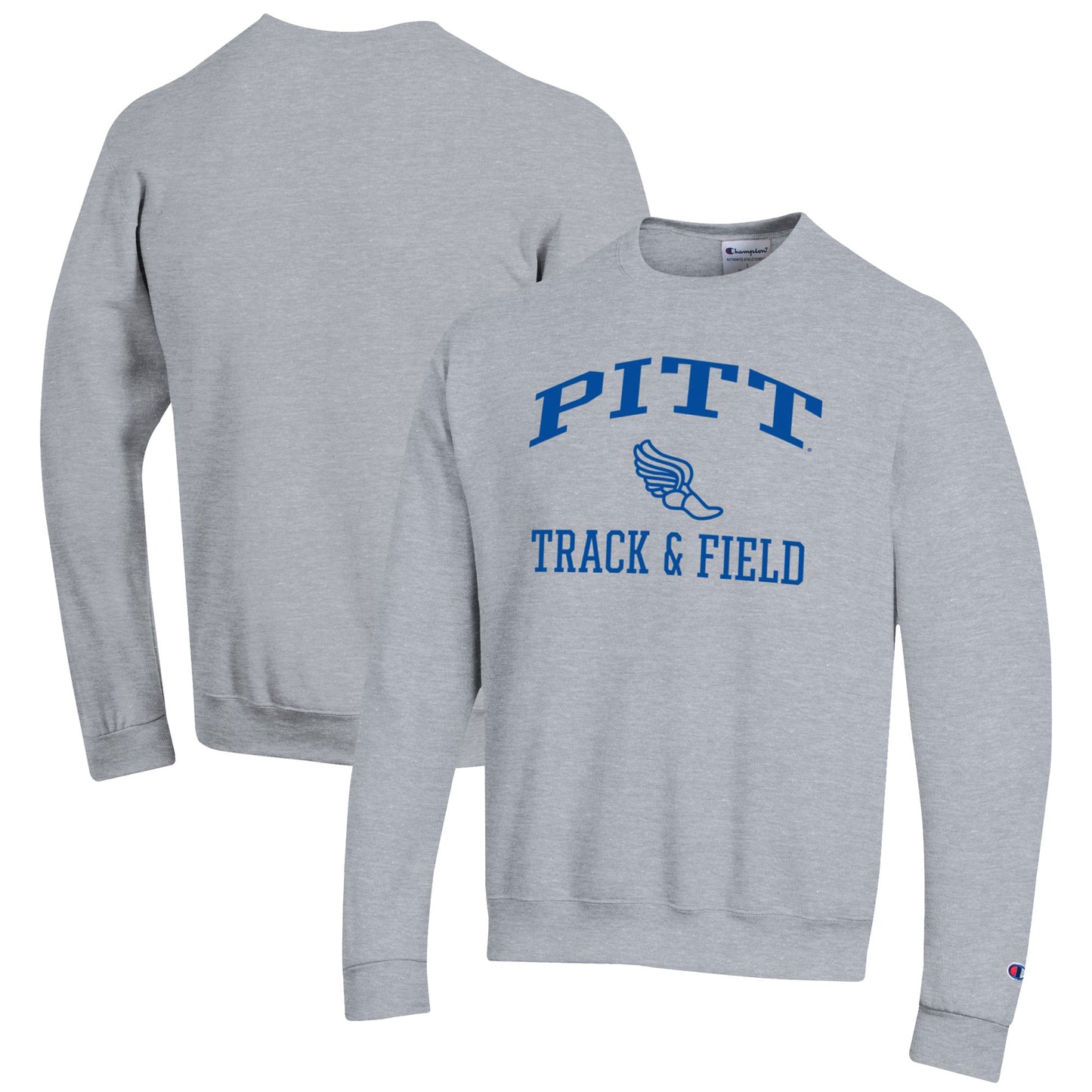 Men's Champion Gray Pitt Panthers Track & Field Icon Powerblend Pullover Sweatshirt