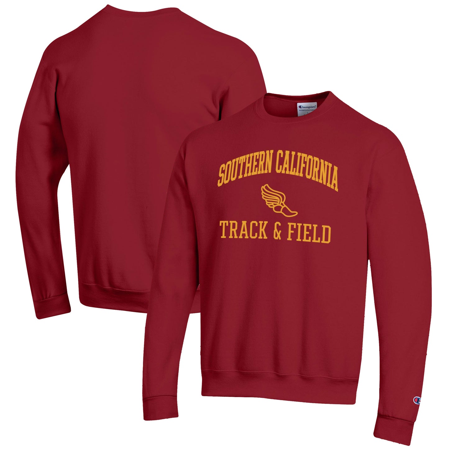 Men's Champion Cardinal USC Trojans Track & Field Icon Powerblend Pullover Sweatshirt