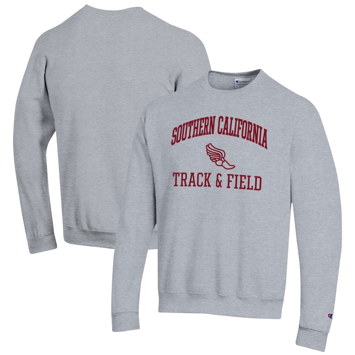 Men's Champion Gray USC Trojans Track & Field Icon Powerblend Pullover Sweatshirt