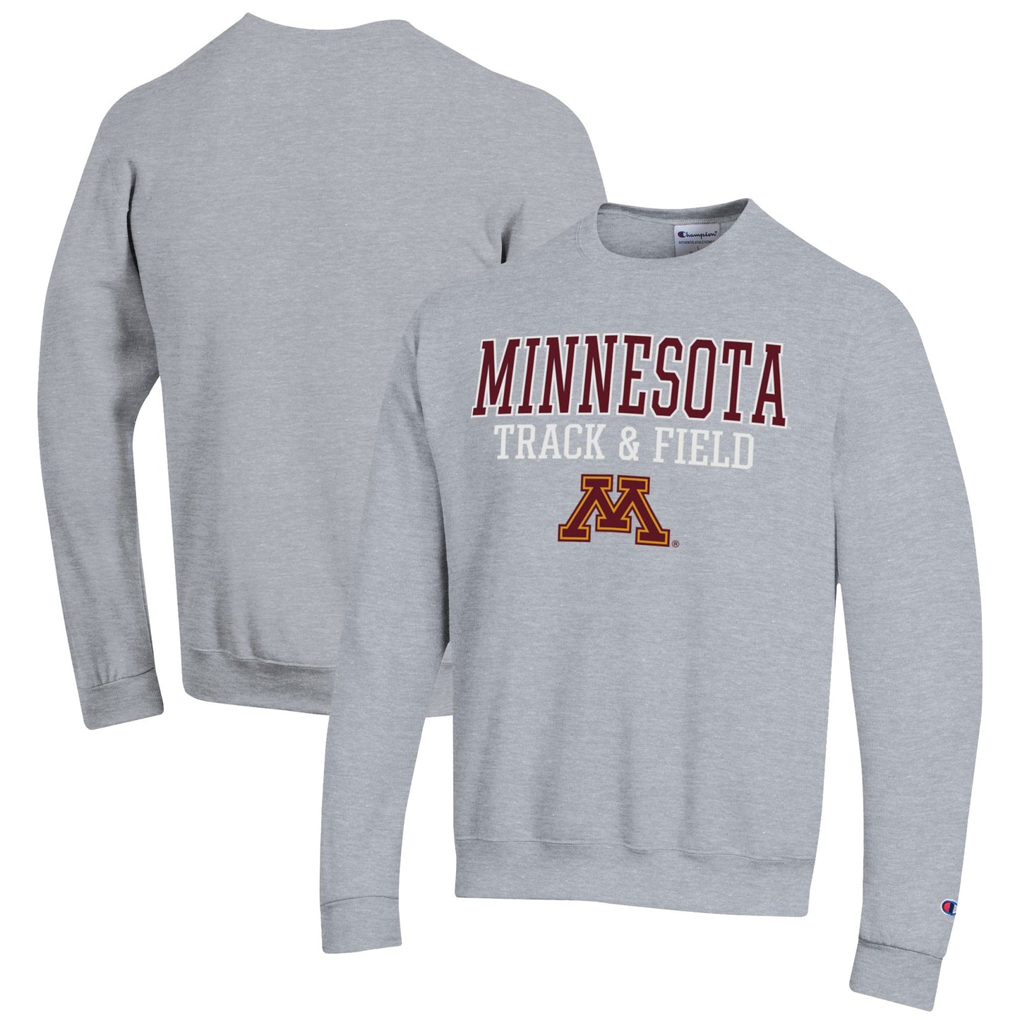 Men's Champion Gray Minnesota Golden Gophers Track & Field Stack Powerblend Pullover Sweatshirt