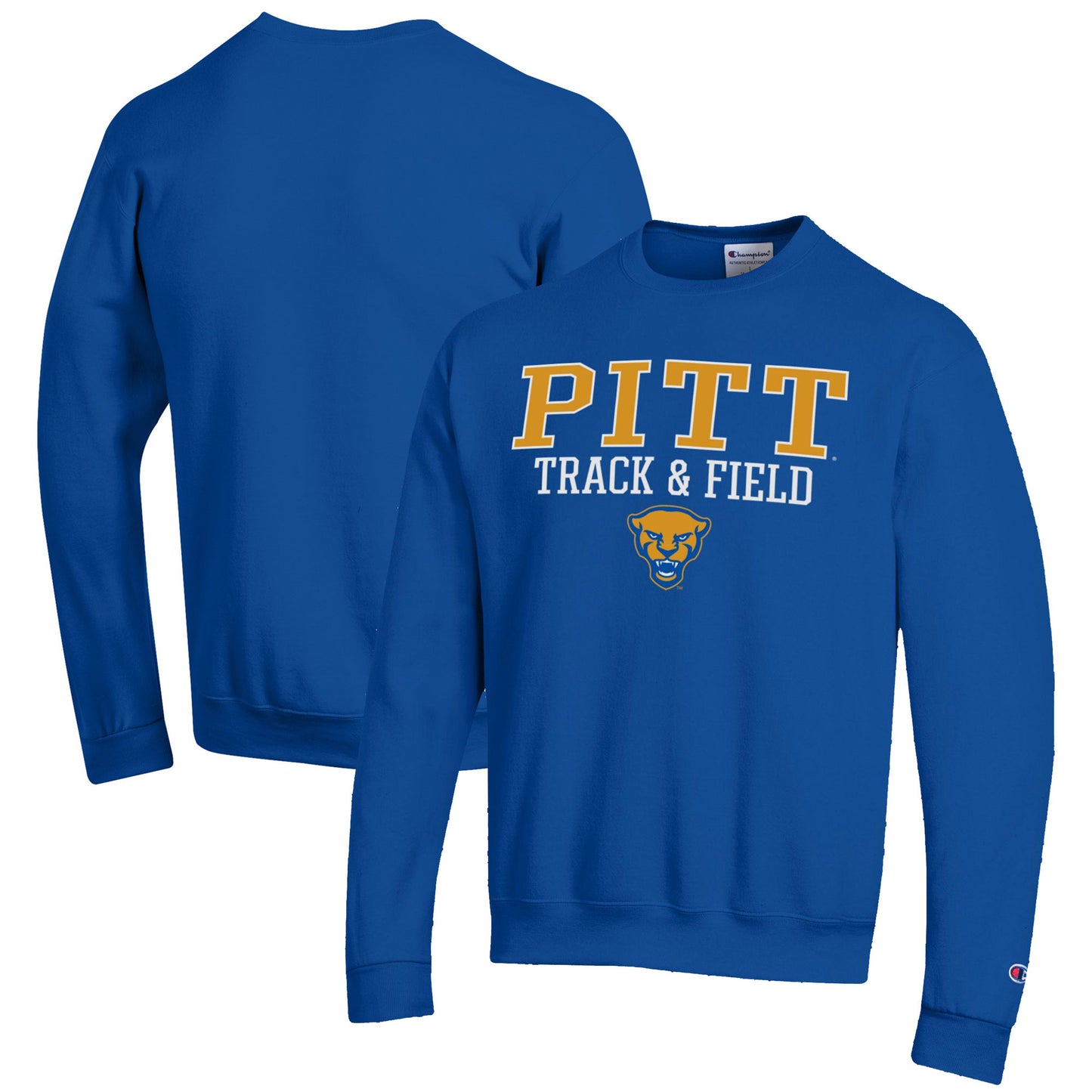Men's Champion Royal Pitt Panthers Track & Field Stack Powerblend Pullover Sweatshirt
