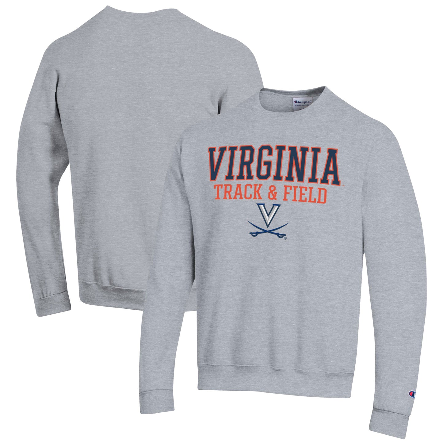 Men's Champion Gray Virginia Cavaliers Track & Field Stack Powerblend Pullover Sweatshirt