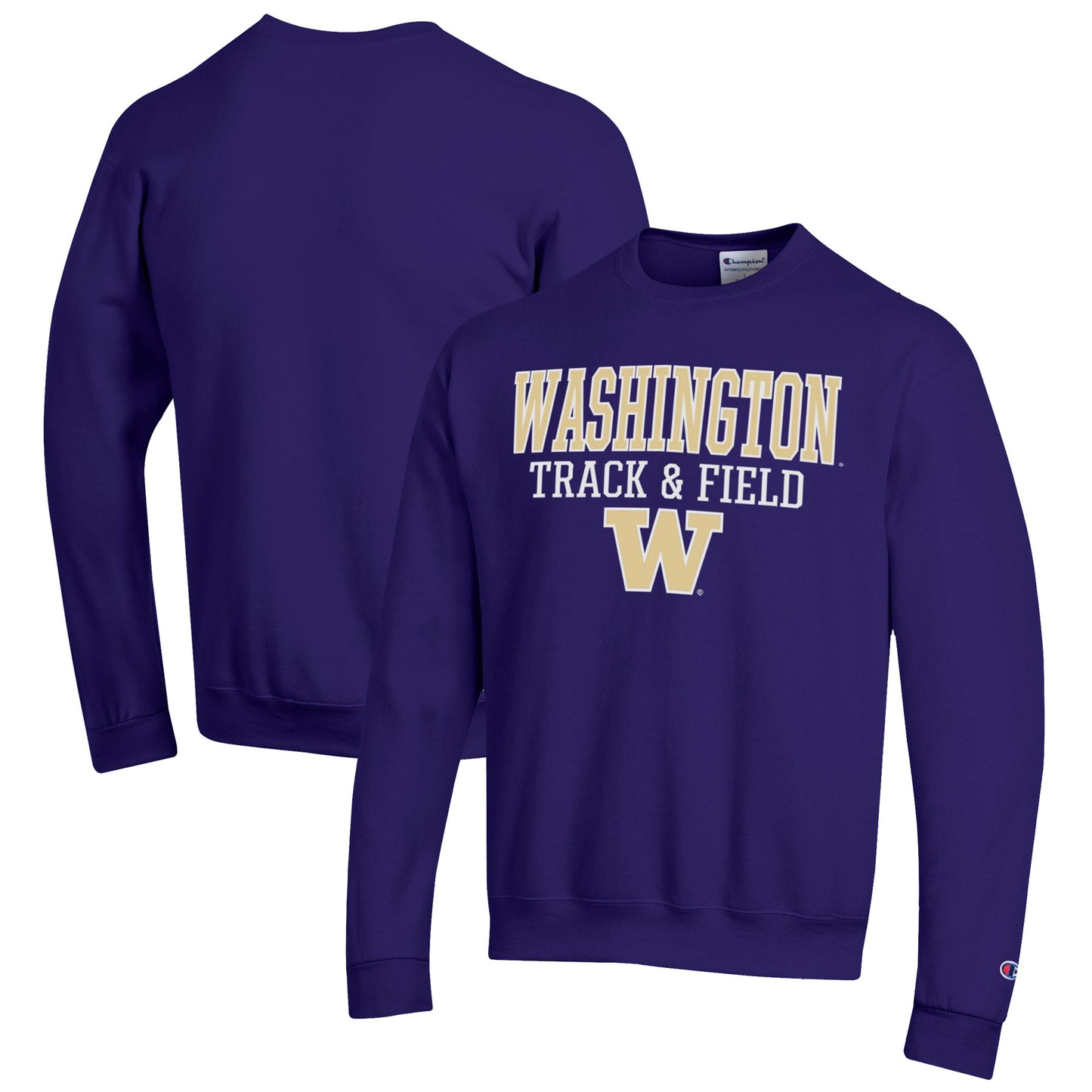 Men's Champion Purple Washington Huskies Track & Field Stack Powerblend Pullover Sweatshirt