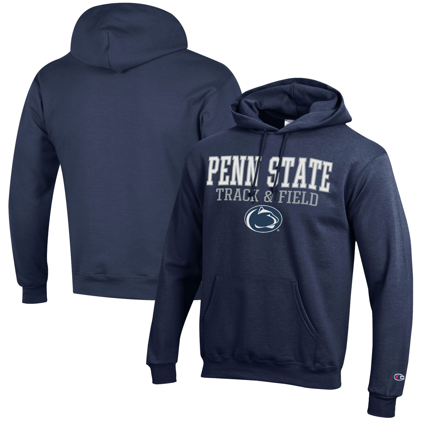 Men's Champion Navy Penn State Nittany Lions Track & Field Stack Powerblend Pullover Hoodie
