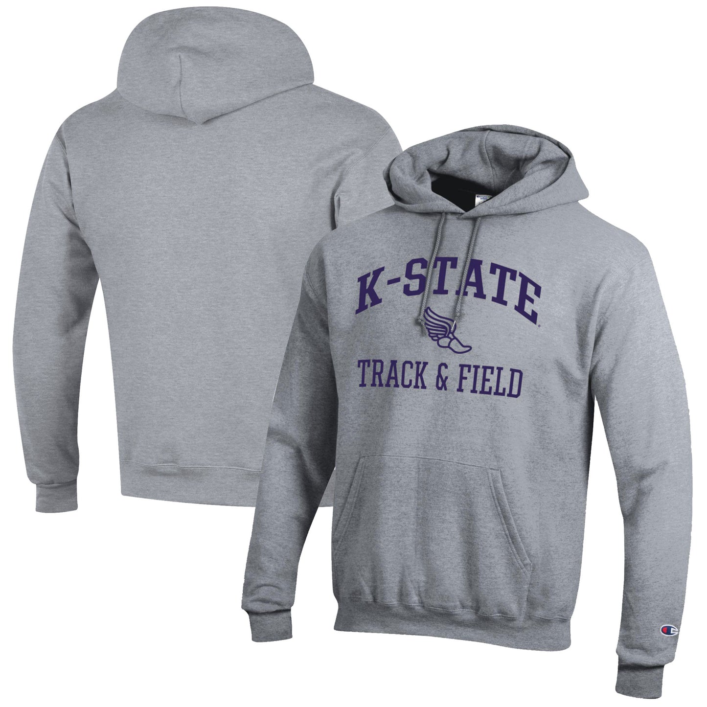 Men's Champion Gray Kansas State Wildcats Track & Field Icon Powerblend Pullover Hoodie
