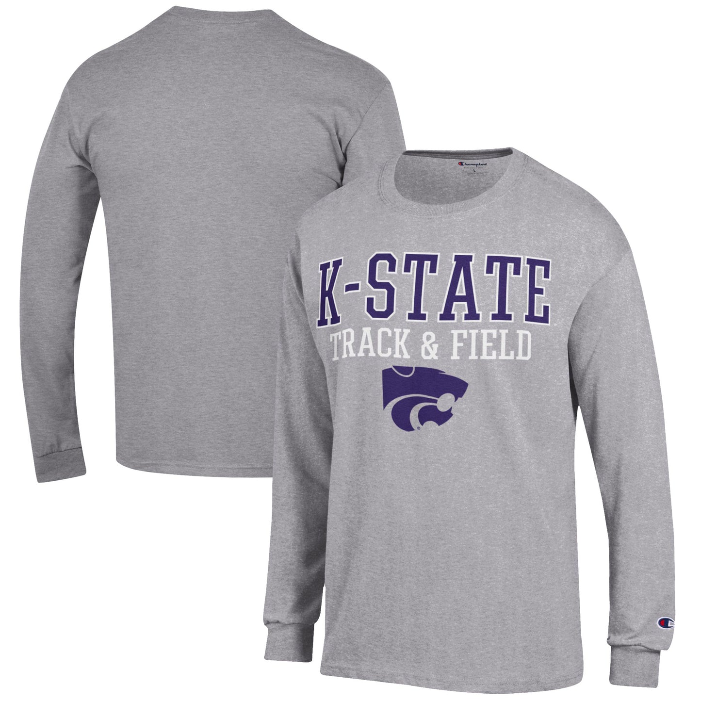 Men's Champion Gray Kansas State Wildcats Track & Field Stack Long Sleeve T-Shirt