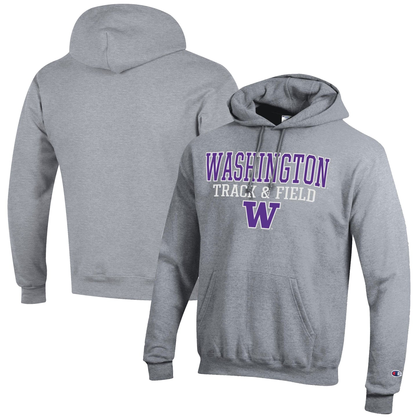 Men's Champion Gray Washington Huskies Track & Field Stack Powerblend Pullover Hoodie